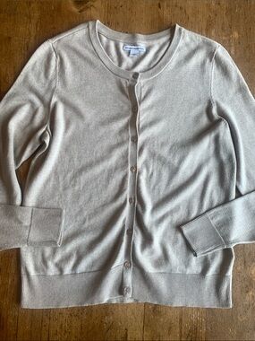 Amazon Essentials Light Beige Crewneck Button-Front Cardigan